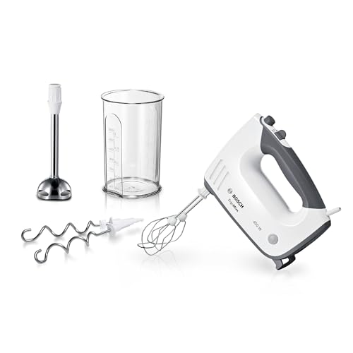 Bosch Mfq37470 - Sbattitore Manuale Ergomixx, 750 W, Miscelatori In Acciaio Inox, 5 Livelli Con Pulsante Turbo, Colore: Bianco/Grigio
