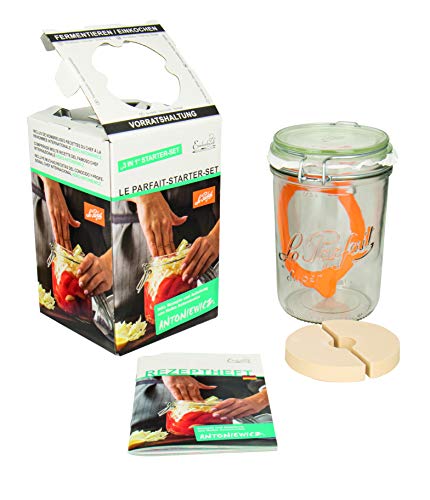Weck 44839 Parfait 44839-Barattolo Da 750 Ml Con Anello In Gomma, Per Fermentare/Conserve, Con Ricettario, Vetro