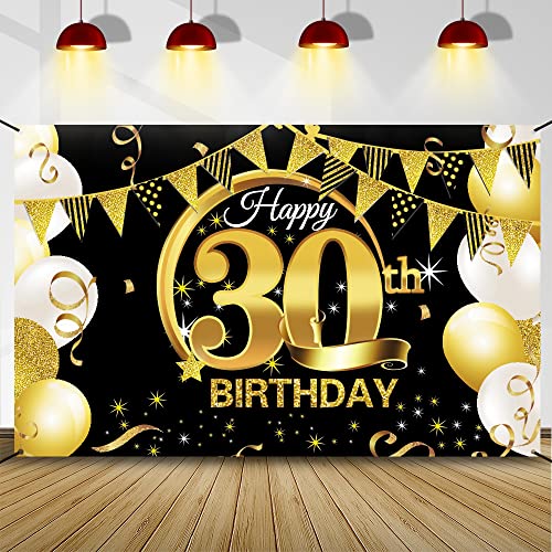 30 Anni Compleanno Festa Decorazioni Oro Nero, 30 Striscione Di Compleanno, 30 Anni Di Buon Compleanno Decorazione Di Festa Per Uomo Donna, Poster Di
