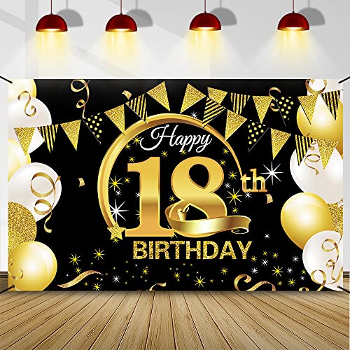 18 Anni Compleanno Decorazioni Oro Nero, 18 Striscione Di Compleanno, 18 Anni Di Buon Compleanno Decorazione Di Festa Per Ragazzo Ragazza, Poster Di T