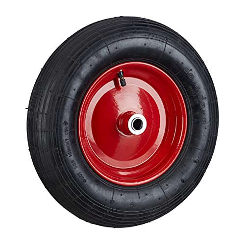 Relaxdays 10022853 Ruota Per Carriola 4.80 4.00-8 Pneumatico Ad Aria Carico Max. 200 Kg Con Valvola Nero Rosso