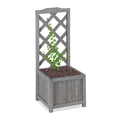 Relaxdays Piante Con Graticolato, Impermeabile, In Legno, Per Balcone Giardino Vaso 20 L E Griglia 90 Cm, Grigio, M