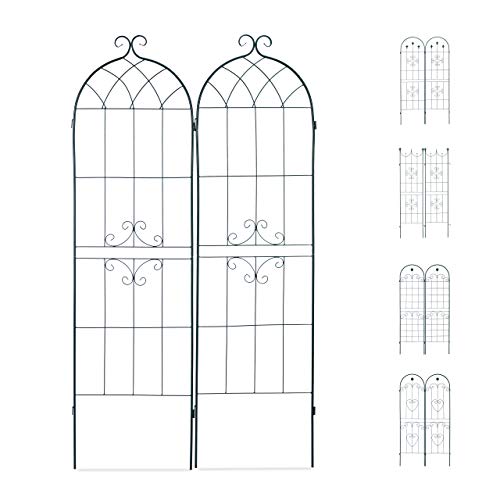 Relaxdays Set 2 Grigliati Giardino Per Rampicanti, In Metallo 180X50Cm Design A Forma Di Arco, Ad Incastro, Verde Scuro