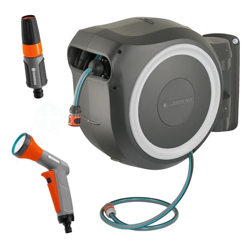 Gardena Avvolgitubo Da Parete Rollup Xl, Incluso Tubo Da Giardino Da 35 M Con Lancia E Raccordi, Avvolgimento Automatico, Rotabile Di 180 Gradi, Per G