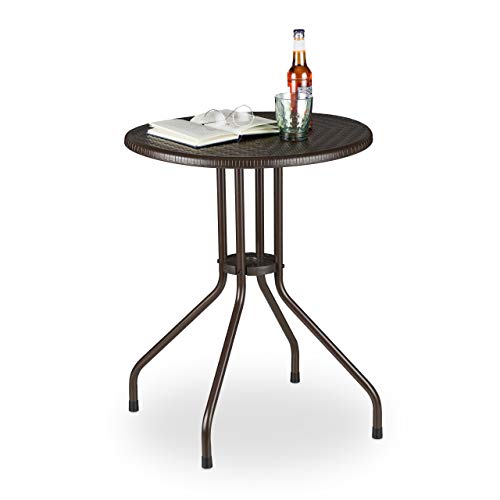 Relaxdays Tavolo Rotondo Da Esterno, Aspetto Rattan, Tavolino Balcone Piccolo, Plastica E Metallo, Hd: 74X60 Cm, Marrone, 50% Acciaio, 74 X 60 X 60 Cm
