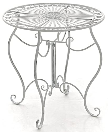 Clp Tavolino Giardino Indra I Tavolino Caffè In Ferro Lavorato A Mano I Tavolino Tondo Balcone Rustico Shabby, Colore:Antico Bianco