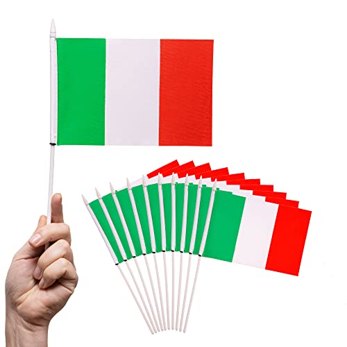 Pheno Flags Bandierina Dell’Italia - Bandiera Italiana 12,7 X 20,32 Cm - Bandiera Con Asta Di 30Cm - 10 Bandierine Per Ogni Set -Poliestere