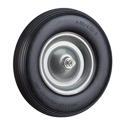 Relaxdays Ruota Per Carriola Gomma Piena Con Asse 4.80 4.00-8 Di Ricambio, Carico Max 100 Kg, Antipanne, Nero-Grigio