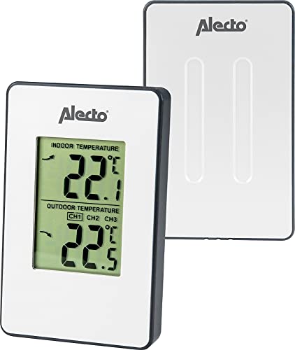 Alecto Ws-1050 - Stazione Meteorologica Con Sensore Wireless Per Esterni, Misura Le Temperature Interne Ed Esterne, Con Display A Batteria, Bianco