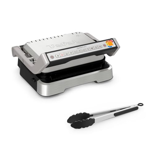 Tefal Optigrill Gc773D10 - Griglia A Contatto 2 In 1, Con 9 Programmi, Indicatore Del Livello Di Cottura, Pinze Per Barbecue, Piastre Rimovibili, Grig