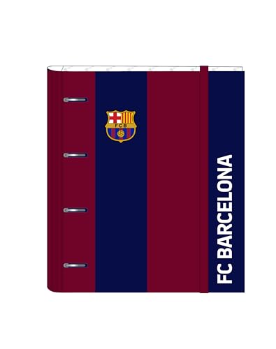 F.C. Barcellona - Raccoglitore 4 Anelli Da 35 Cm Con 100 Fogli A4, Ideale Per Bambini Di Diverse Età, Confortevole E Versatile, Qualità E Resistenza,
