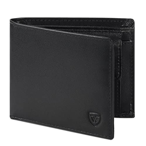 Wonsefoo Portafoglio Uomo Vera Pelle Blocco Rfid, Piccolo Con 9 Scomparti Per Carte Di Credito, 1 Portamonete, 1 Finestra Id, 1 Portachiavi, Set Regal