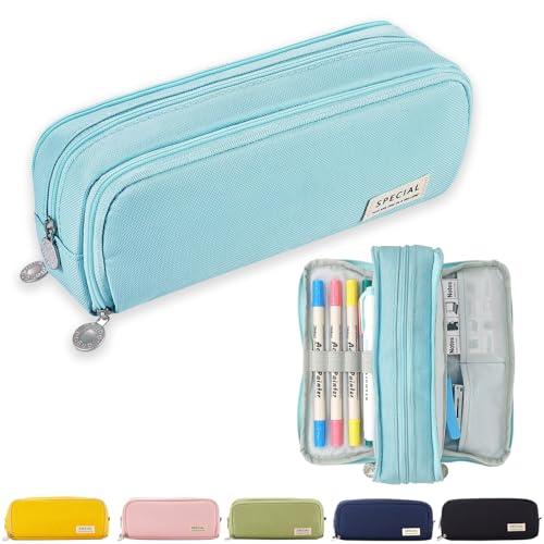 X Sim Fitnessx Astuccio Portapenne Con 3 Scomparti, Per Bambine E Ragazze, Per La Scuola E L’Ufficio (Blu Chiaro)