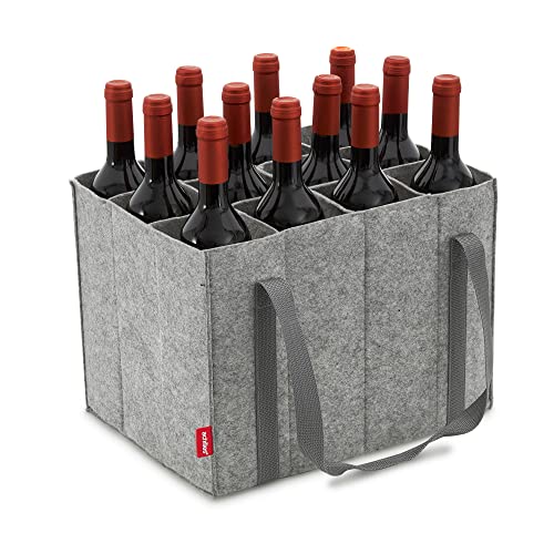 Achilles Borsa Per Bottiglie Con 12 Scomparti, Anche Per Bottiglie Da 1,5 Litri, Borsa Per Bottiglie In Feltro, 100% Riciclato (Grigio)(Per 12 Bottigl