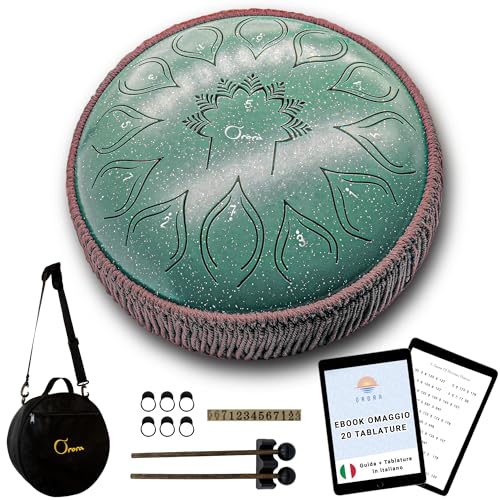 Orora Handpan Steel Tongue Drum 13 Note - Strumento Musicale Per Bambini E Adulti - Tamburo Zen E Meditazione - Ebook Di 20 Spartiti In Omaggio - Rega