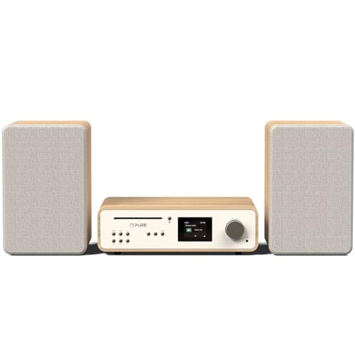 Pure Classic Stereo Hifi Music System (Suono Da 100 W, Radio Internet, Dab+/Fm, Bluetooth, Lettore Cd, Usb E Connettore Spotify Cotton White/Oak