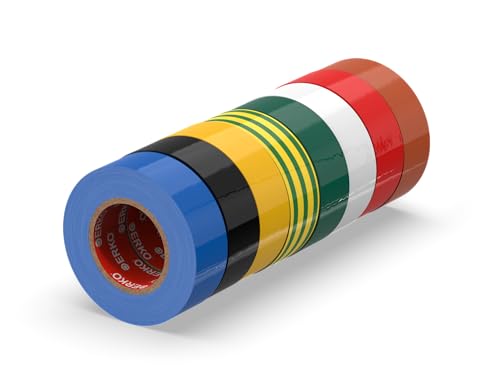 Erko Nastro Isolante Elettrico Multicolore 19 Mm X 20 M 8 Pezzi Pvc Per Isolare, Riparare E Legare, Naastro Adesivo, Per Tensioni Fino A 6 Kv, Elettri
