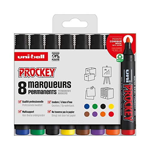 Uni Prockey Uni-Ball - Pennarello Permanente Per Mitsubishi Pencil Pm122, Multisupporto, Base Acqua, Senza Odori, Punta Conica Media 1,2-1,8 Mm, Confe