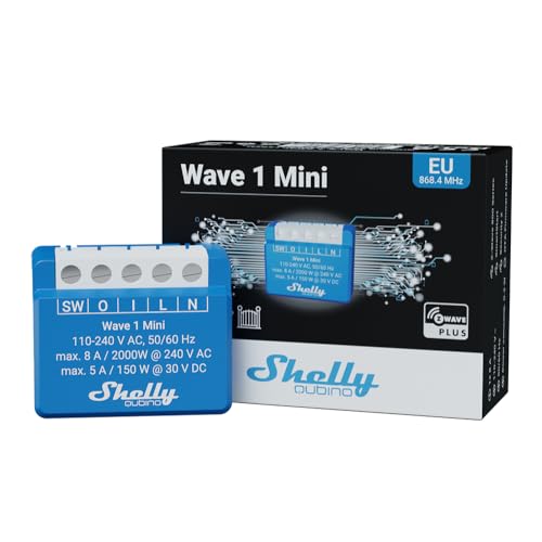 Shelly Qubino Wave 1 Mini, Relè Interruttore Z-Wave A Contatto Secco,1 Canale 8A, Gateway Z-Wave, Automazione Domestica Di Luci, Basso Consumo Di Ener