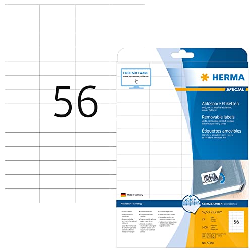 Herma Superprint, Etichette Removibili (52,5 X 21,2 Mm), Colore: Bianco