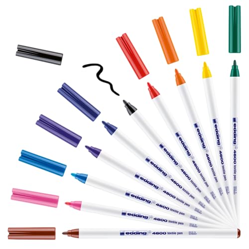 Edding 4600 Marcatore Per Tessuti - Per Scrivere, Colorare E Disegnare Sulla Stoffa E.G. T-Shirt E Cuscini - Resistente Ai Lavaggi - Set 10 Colori Bas