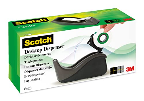 Scotch Kit Con Dispenser, 1 Rotolo Di Nastro Adesivo 3M Scotch Magic, Nero