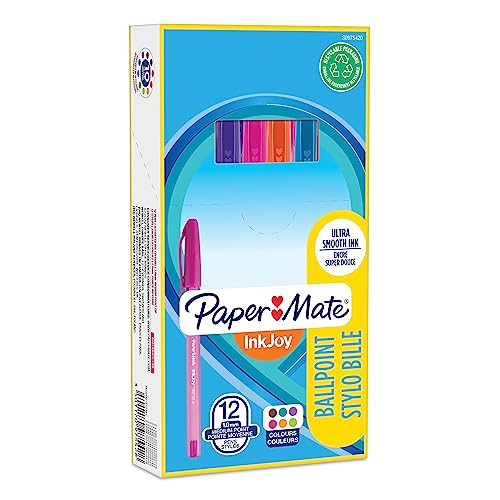 Papermate Inkjoy 100St Penne A Sfera Con Cappuccio, Punta Media Da 1.0 Mm, Scatola Da 12, Colori Assortiti