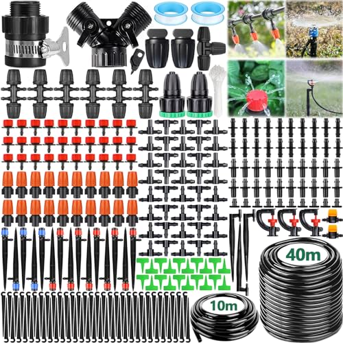 Vipnaji 322 Pezzi Kit Irrigazione A Goccia, 40M + 10M Sistema Di Irrigazione Automatico, Micro Drip Kit Irrigazione Orto Automatico, Kit Di Irrigazion