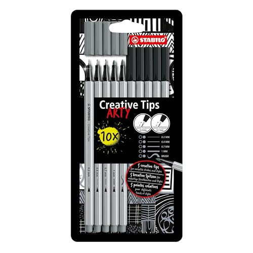 Set Multi-Liner - Stabilo Creative Tips - Arty - Astuccio Da 10 - Nero & Grigio