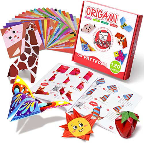 Gamenote Carta Origami, 120Pcs Origami Per Bambini Doppia Faccia Fogli Colorati Di 54 Bellissimi Modelli Diversi Con Manuale Di Insegnamento Colorato