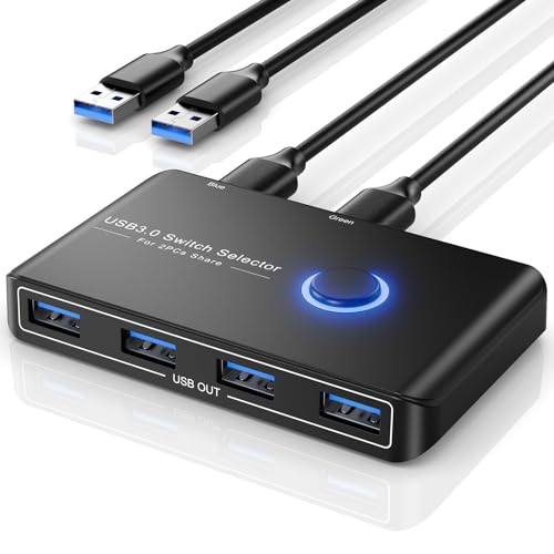 Switch Usb 3.0, Commutatore Usb Switch Per 2 Pc, 2 In 4 Out Usb Switch Per Mouse, Tastiera, Scanner, Stampante, Chiavetta, Hard Drive, 2 Cavi Usb 3.0