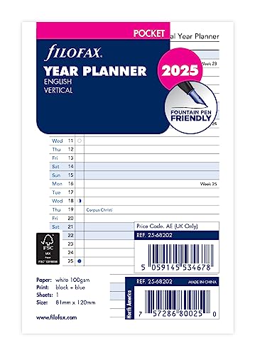 Filofax Calendario Con Inserto Tascabile Annuale Verticale (E) 2025