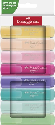 Faber-Castell 254658 - Set Di 8 Evidenziatori Pastello Con Punta A Scalpello Resistente, Tratto 1-5 Mm, Ricaricabile