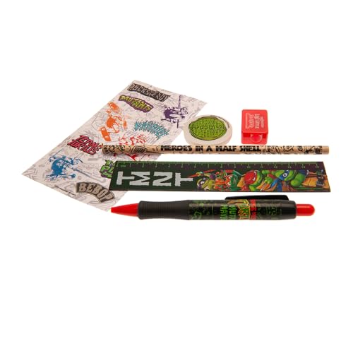 Set Di Scrittura Tmnt 6 Pezzi, Set Di Scrittura Delle Tartarughe Ninja Con Biro, Matita, Righello E Altro, Merchandise Ufficiale, Ideale Per L'Inizio