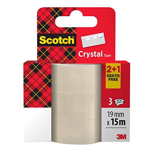 Scotch Nastro Adesivocrystal Clear 6-1915R3/2, Confezione Promo, 19 Mm X 15 M, 2 + 1 Rotolo Gratis/Confezione