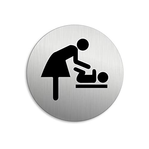Targhetta Per Porta - Cambiador Bebe Targa Ø 75 Mm Alluminio Spazzolato Auto-Adhesiva