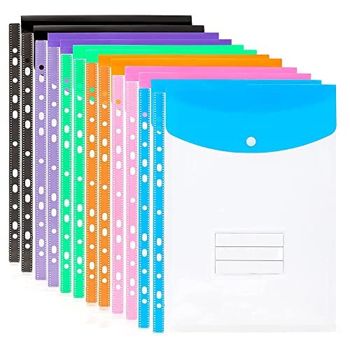 Binogram Confezione Da 12 Portafogli In Plastica Con Tasche Perforate A4 - Cartelle Per Buste Tascabili Espandibili A 11 Fori