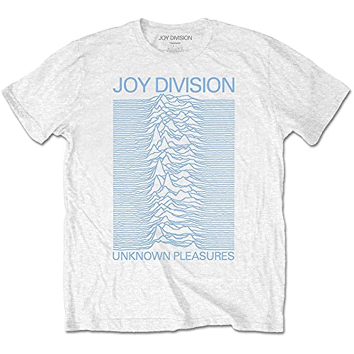 Joy Division T Shirt Unknown Pleasures Blu On Bianca Logo Ufficiale Uomo Bianca Size S