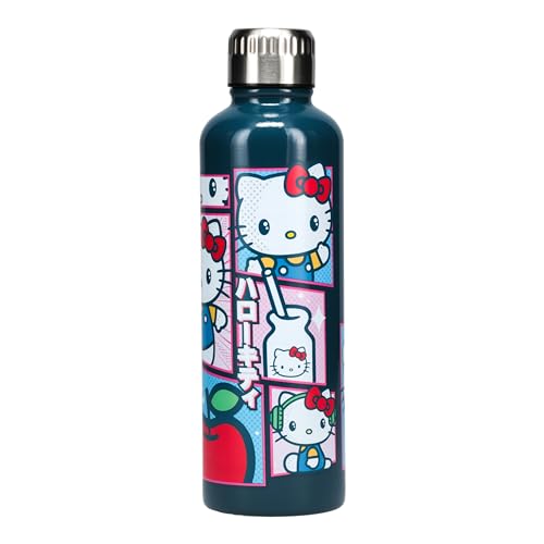 Paladone Hello Kitty - Borraccia Sanrio In Metallo Colorato Con Licenza Ufficiale, Colore Rosa E Blu, Bicchiere Da Viaggio A Prova Di Perdite, Adatto
