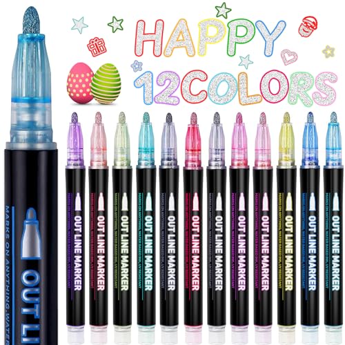 Lenski Penne Glitter, Penne Metallizzate 18 Colori Penne Per Contorni Bambini, Penne Magiche Per Pittura, Scrapbooking, Iscrizione Scolastica, Artigia