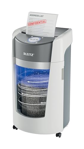 Leitz Iq Optimax Office P5 Distruggidocumenti Professionale A Taglio Micro, Distrugge 12-10 Fogli, Tecnologia Di Rotazione Del Cestino E Capacità Extr