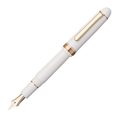 Platinum Penna Stilografica Giapponese #3776 Century Gold Trim Chenonceau White F/Bianco/0,28 – 0,34 Mm/Fatto A Mano/Penna In Oro 14 Carati/Con Confez