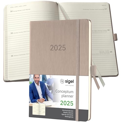 Sigel C2560 Conceptum Agenda Settimanale 2025, Circa A5, Taupe, Copertina Rigida, 2 Pagine = 1 Settimana, 192 Pagine