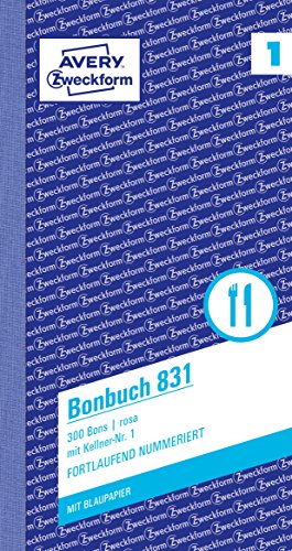 Avery Zweckform Bonbuch 831 - Blocco Compatto Kellner Con Numero, 2 X 50 Fogli, Colore: Rosa