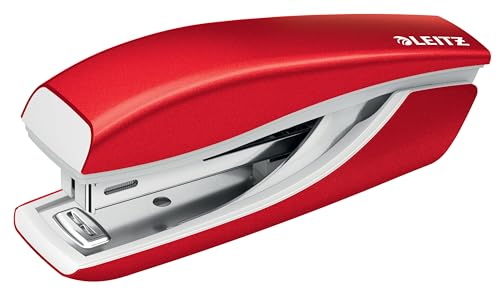 Leitz Wow 55281026 - Mini Cucitrice, Capacità 10 Fogli, Corpo Ergonomico In Metallo, Include 1000 Punti Metallici, Colore: Rosso Metallizzato