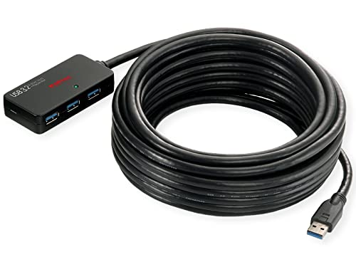 Roline Hub Usb 3.2 Gen 1 4 Porte Con Ripetitore, Nero, 10 M
