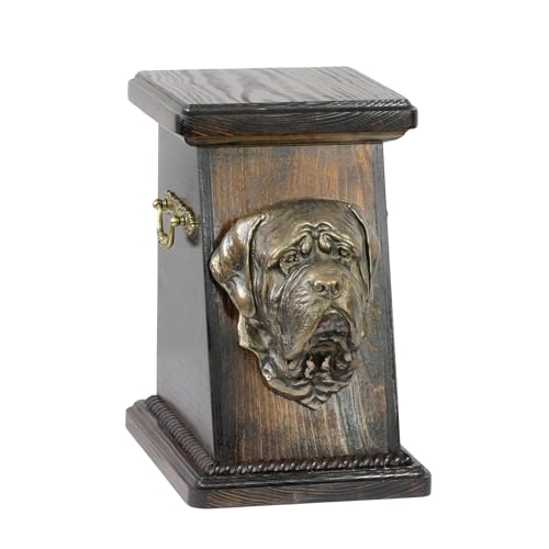 Art-Dog Urna Commemorativa Per Cani Personalizzata – Scatola Commemorativa Fatta A Mano – Testa Di Cane In Bronzo Fuso A Freddo Su Base In Betulla – 1