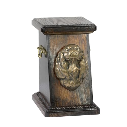 Art-Dog Urna Commemorativa Per Cani Personalizzata – Scatola Commemorativa Fatta A Mano – Testa Di Cane In Bronzo Fuso A Freddo Su Base In Betulla – 1