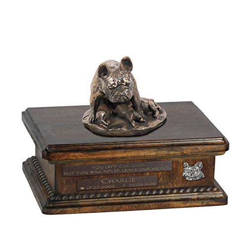 Art-Dog Urna Commemorativa Con Statua Personalizzata Per Cane Seduto - Bronzo Fuso A Freddo Fatto A Mano Su Base In Betulla - Urna Per Ceneri Di Cane