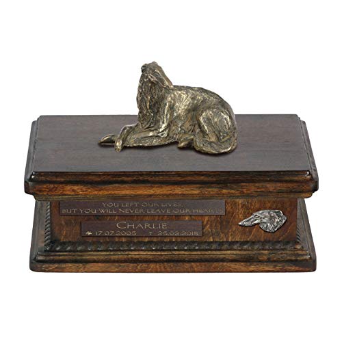 Art-Dog Urna Commemorativa Con Statua Personalizzata Per Cane Seduto - Bronzo Fuso A Freddo Fatto A Mano Su Base In Betulla - Urna Per Ceneri Di Cane